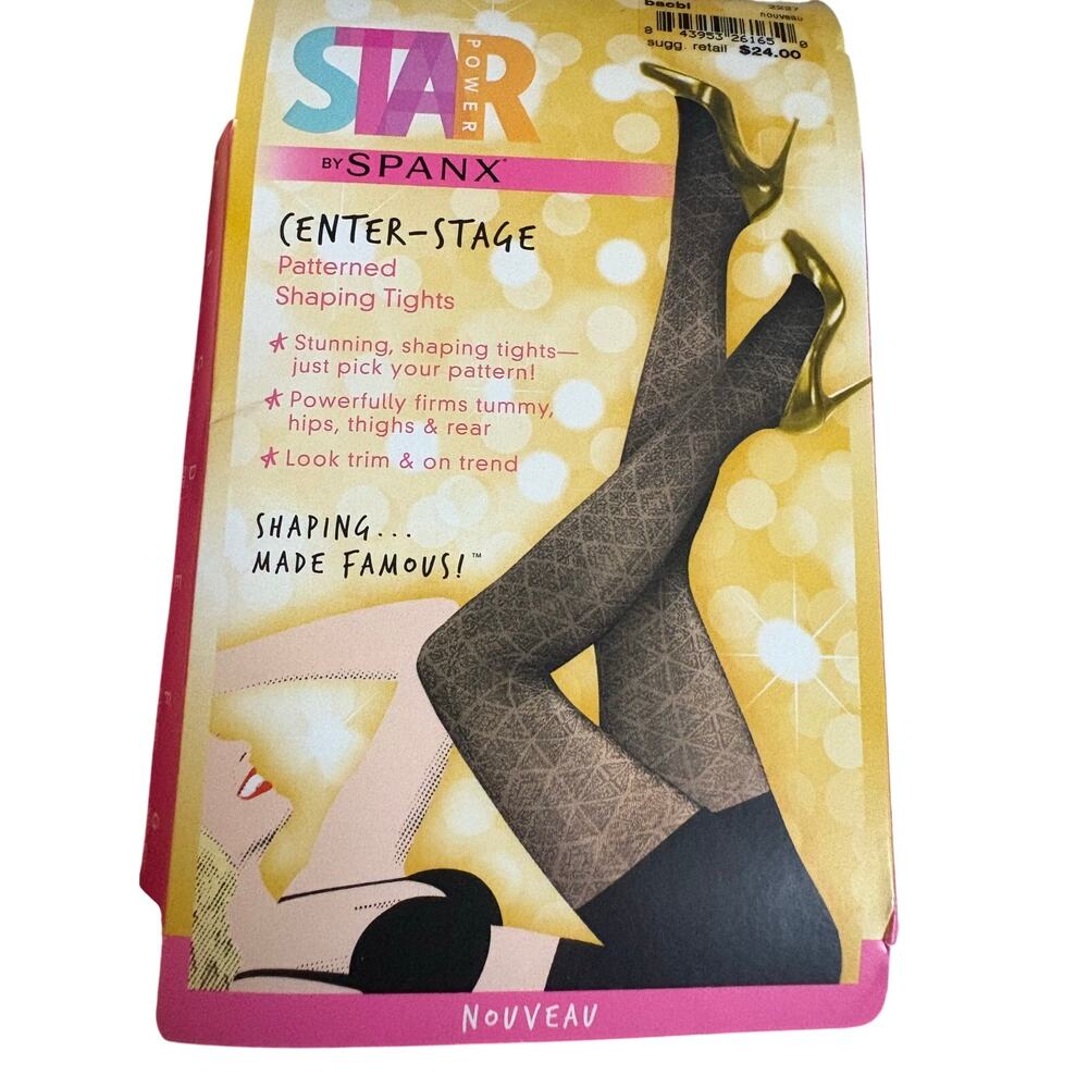 Spanx Star Power‎ Black Center Stage Patterned Shaping Tights Size D New in Box